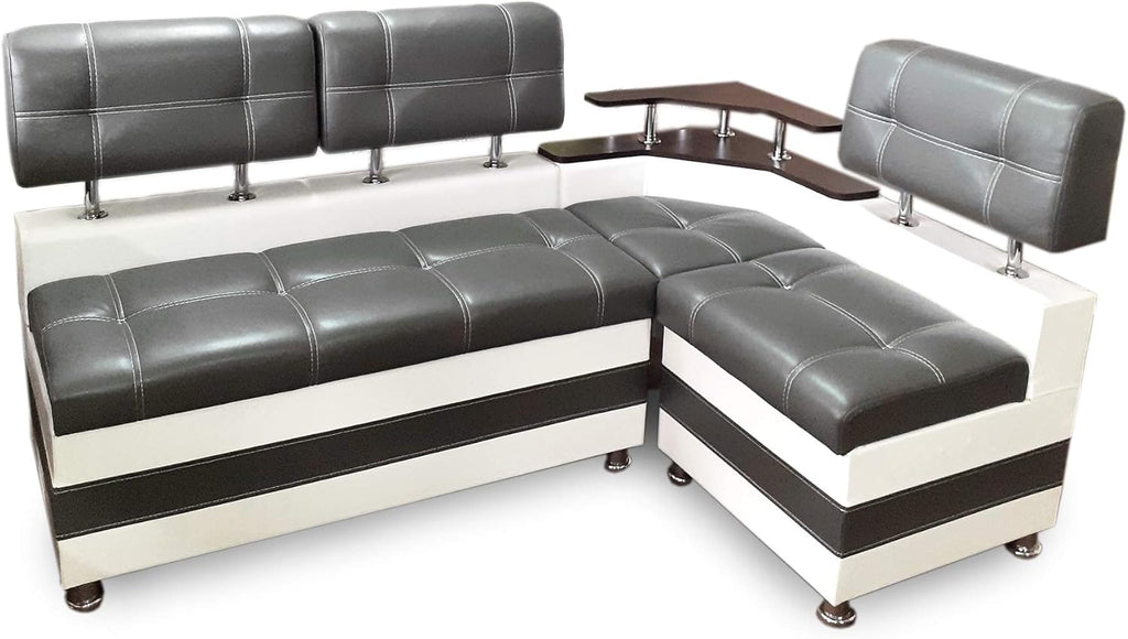Banco esquinero Rodnik color latte, comedor, banco de asiento gris, moderno, piel sintética con repisa y espacio de almacenamiento