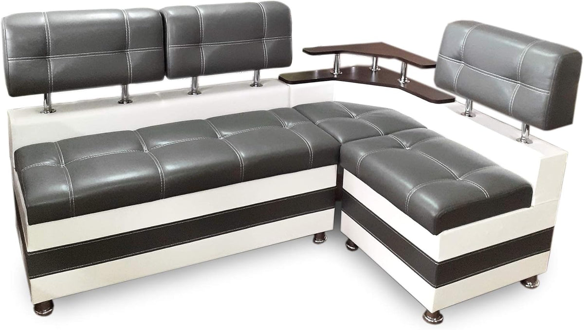 Banco esquinero Rodnik color latte, comedor, banco de asiento gris, moderno, piel sintética con repisa y espacio de almacenamiento