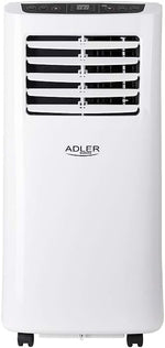 Aire acondicionado portátil Adler AD 7909, 3 modos de funcionamiento, 2 velocidades de ventilador, deshumidificador, mando a distancia, temporizador, climatizador portátil para estancias de hasta 20 m², 7.000 BTU/h, clase energética A, 792 W, blanco