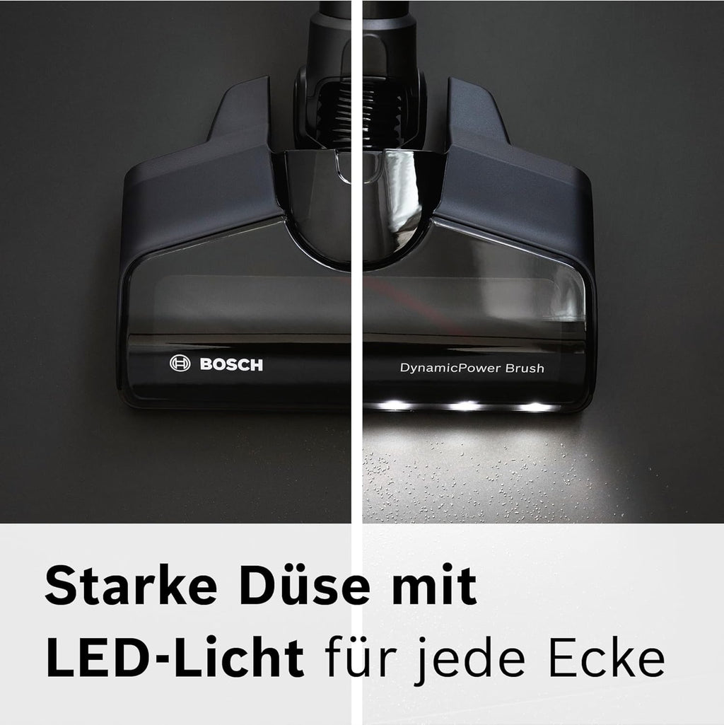 Bosch Akku-Staubsauger Unlimited 7 BCS711A, kabelloser Handstaubsauger, beutellos, Wechselakku, Knickrohr, Hygiene-Filter, 10 Jahre Motorgarantie, Fugendüse, LED-Beleuchtung, Turbostufe, grau