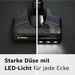 Bosch Akku-Staubsauger Unlimited 7 BCS711A, kabelloser Handstaubsauger, beutellos, Wechselakku, Knickrohr, Hygiene-Filter, 10 Jahre Motorgarantie, Fugendüse, LED-Beleuchtung, Turbostufe, grau