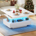 Mesa de centro elevable YITAHOME, mesa de salón de alto brillo con 2 cajones y LED, mesa de centro con compartimento oculto, mesa de café convertible en mesa de comedor