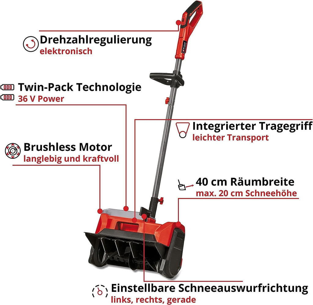 Quitanieves inalámbrico Einhell GE-ST 36/40 Li E-Solo Power X-Change (iones de litio, 36 V, ancho de trabajo 40 cm, altura máx. de nieve 20 cm, se suministra sin baterías ni cargadores)