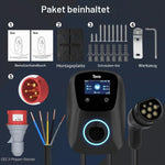 Tera EV Ladegerät Smart APP mit 32A Typ 2 22kW oder 11kW Heim Ladestation 400V CE & TÜV Wallbox 7m Ladekabel mit Ladegerätehalter App-Steuerung CEE 3-Phasen Stecker für Alle EVs und PHEVs W01 Schwarz