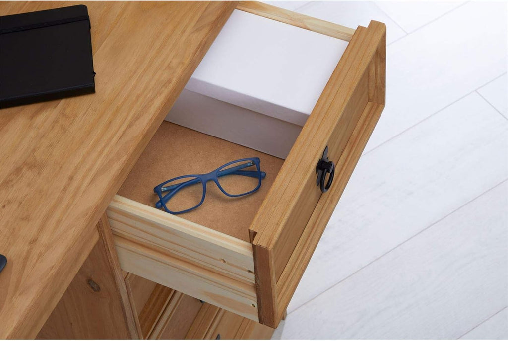 Escritorio CARO-Möbel Salsa de estilo mexicano, elegante mesa para computadora de pino macizo, escritorio de oficina con cajones, teñido y encerado