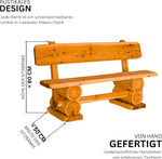Mega Holz Gartenbank Rustikal Pinie Lasiert 200 cm - Massivholz Bank aus Kiefernholz - Fertig montierte Sitzbank für Terrasse, Garten & Balkon mit Rückenlehne - Für 4 Personen, wetterfest & robust