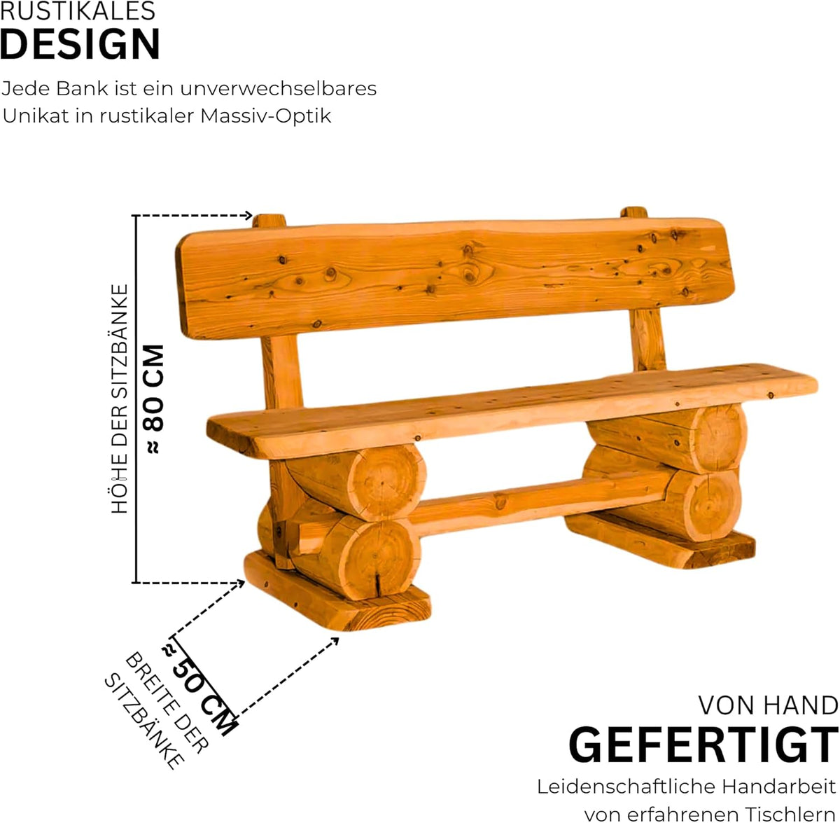 Mega Holz Gartenbank Rustikal Pinie Lasiert 200 cm - Massivholz Bank aus Kiefernholz - Fertig montierte Sitzbank für Terrasse, Garten & Balkon mit Rückenlehne - Für 4 Personen, wetterfest & robust