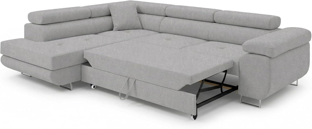 Ecksofa mit Schlaffunktion PASTI L-Form, Sofa Couch mit Bettkasten, 3-Sitzer Eckcouch, Schlafsofa für Wohnzimmer, Big Sofa Couch mit Schlaffunktion (Easy Clean Hellgrau, Ottomane Links)