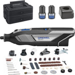 Dremel 8240 Multitool inalámbrico de 12V 2Ah, juego de herramientas multifunción con 2 baterías, 5 complementos y adaptadores, 1 caja Dremel, 65 accesorios para cortar, grabar, lijar, pulir, afilar y taladrar