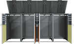 Cubo para 4 contenedores de basura de hasta 240 L con tapa abatible, ventilación con lamas, compartimentos de almacenamiento de basura, cerradura, dos puertas, caseta para jardín, revestimiento para cubos de basura, 4 contenedores