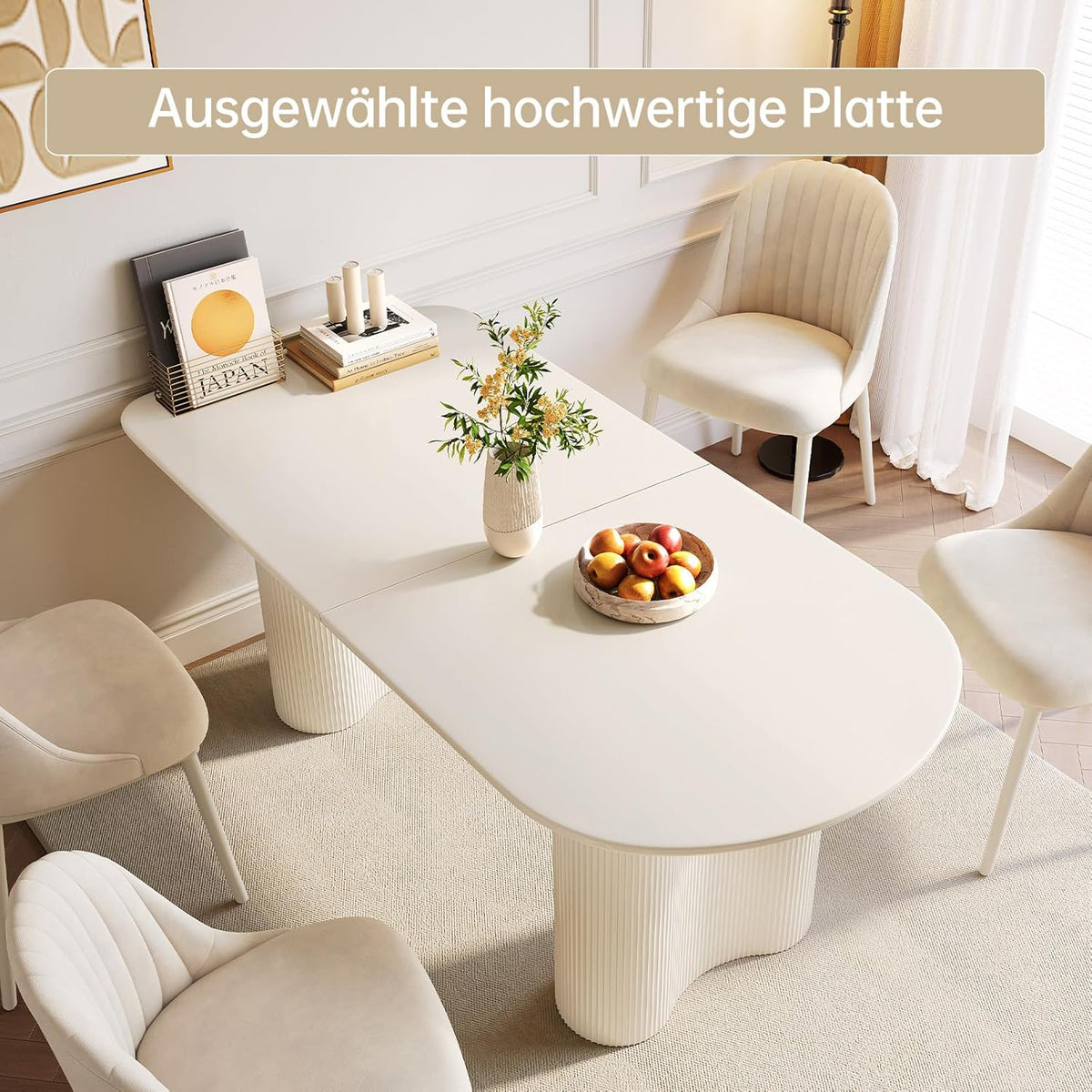 Mesa de comedor blanca con patas de columna, mesa minimalista moderna para 4-6 personas, ideal para comedor, cocina y espacios pequeños, diseño que ahorra espacio, elegante y duradera, solo mesa de comedor. (160 cm)