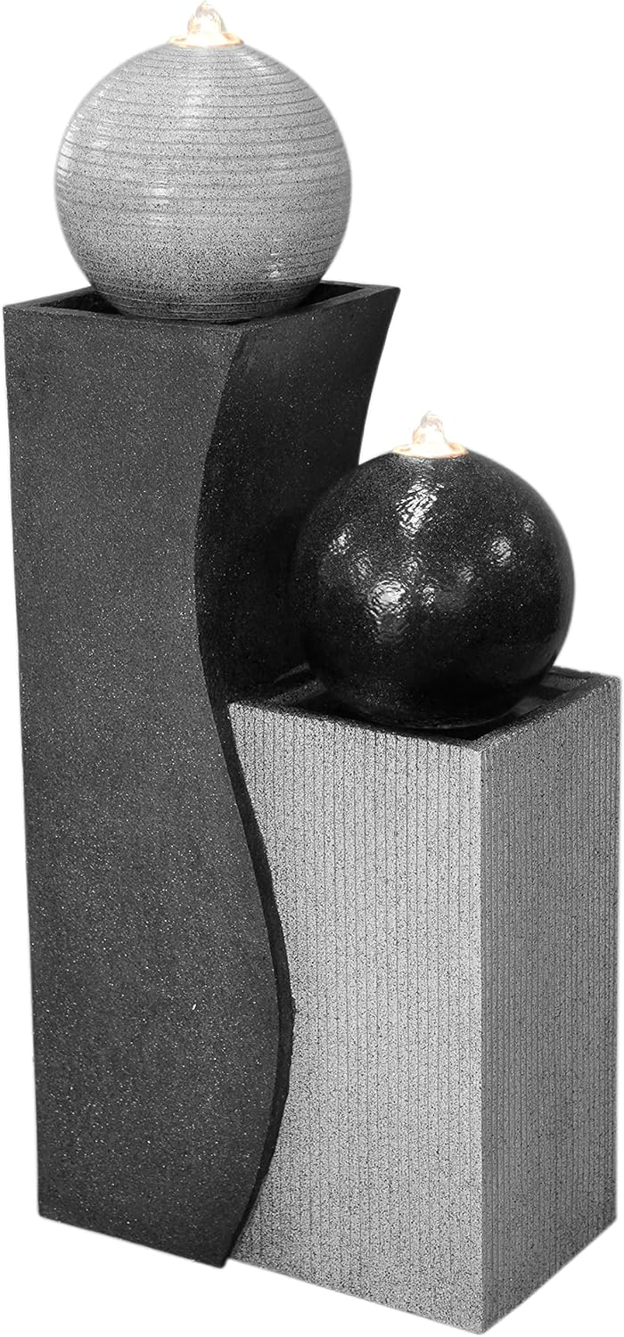 Fuente de jardín Dehner Ying Yang con iluminación LED, aprox. 94 x 41,5 x 24 cm, poliresina, gris