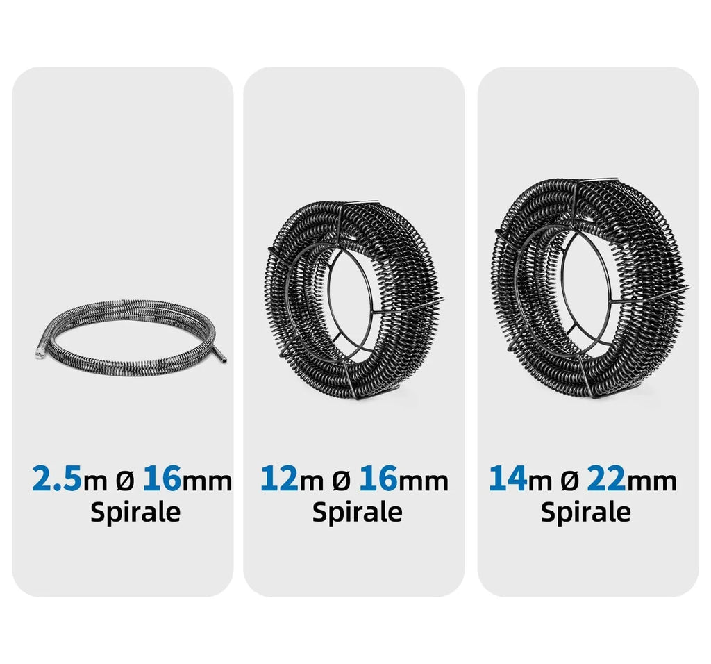 Máquina limpiatuberías eléctrica Anbull de 850 W con espiral de 14 m Ø22 mm, 14,5 m Ø16 mm y 5 m Ø10 mm para tuberías de Ø20 a 200 mm, 450 rpm