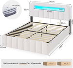 Cama tapizada AOGLLATI 140x200 con almacenamiento, cama hidráulica con iluminación LED y estación de carga, cama juvenil, cama doble, estructura de cama con cabecero de terciopelo - Sin colchón (terciopelo beige, 140x200 cm)