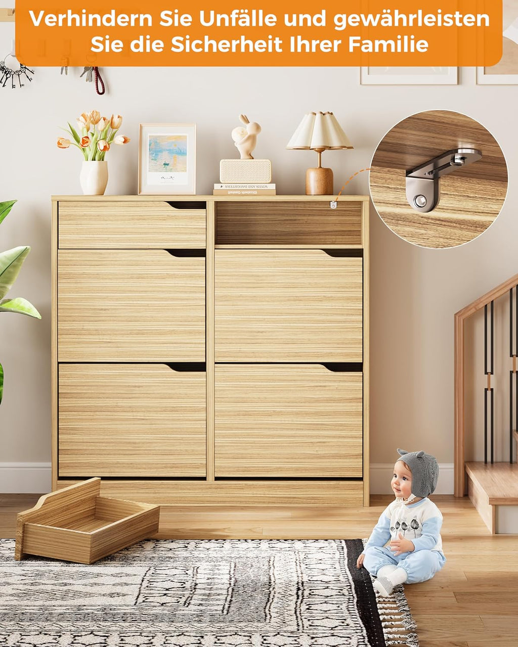 Zapatero IRONCK con 4 puertas abatibles, mueble zapatero estrecho con 2 cajones, estante para zapatos independiente, zapatero tipo cómoda con divisores ajustables, armario zapatero para recibidor, entrada y salón (madera)