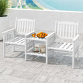 GIANTEX Gartenbank Holz mit Tisch, Holzbank Outdoor 2 Sitzer, Sitzbank Garten mit Schirmloch, Terrassenbank aus Tannenholz bis 330 kg belastbar, Friesenbank Kinobank für Balkon Terrasse 165x60x88 cm