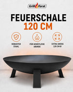 Brasero Grillfürst de acero de Ø 120 cm - brasero para jardín o terraza, sólido, duradero y resistente al calor, para hogueras o como zona de cocción, diámetro 120 cm
