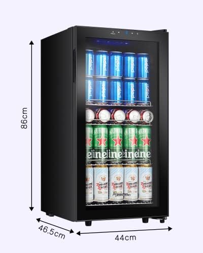 Refrigerador de bebidas Kalamera, nevera para cerveza con panel de control táctil, zona de refrigeración de 3-18 °C, refrigerador de botellas de 86 litros, iluminación interior LED azul, 41 dB, KRC-86GE