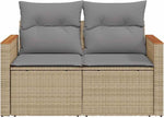Sofá de jardín vidaXL de 2 plazas con cojines, sofá para jardín y terraza, sofá de terraza con funda extraíble y lavable, muebles de jardín y terraza, ratán sintético beige