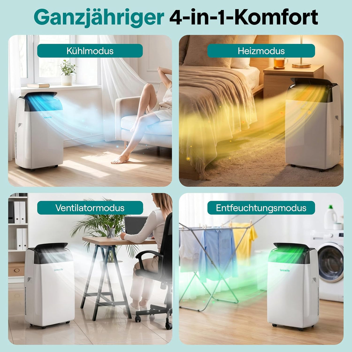SereneLife klimagerät Mobil- mit Abluftschlauch, 12000 BTU WLAN, 4-in-1 Klimaanlage- Kühlen/Heizen/Ventilieren/Entfeuchten, Digitaldisplay, Timer und Fensterkit, bis 35m², für heiße Sommertage
