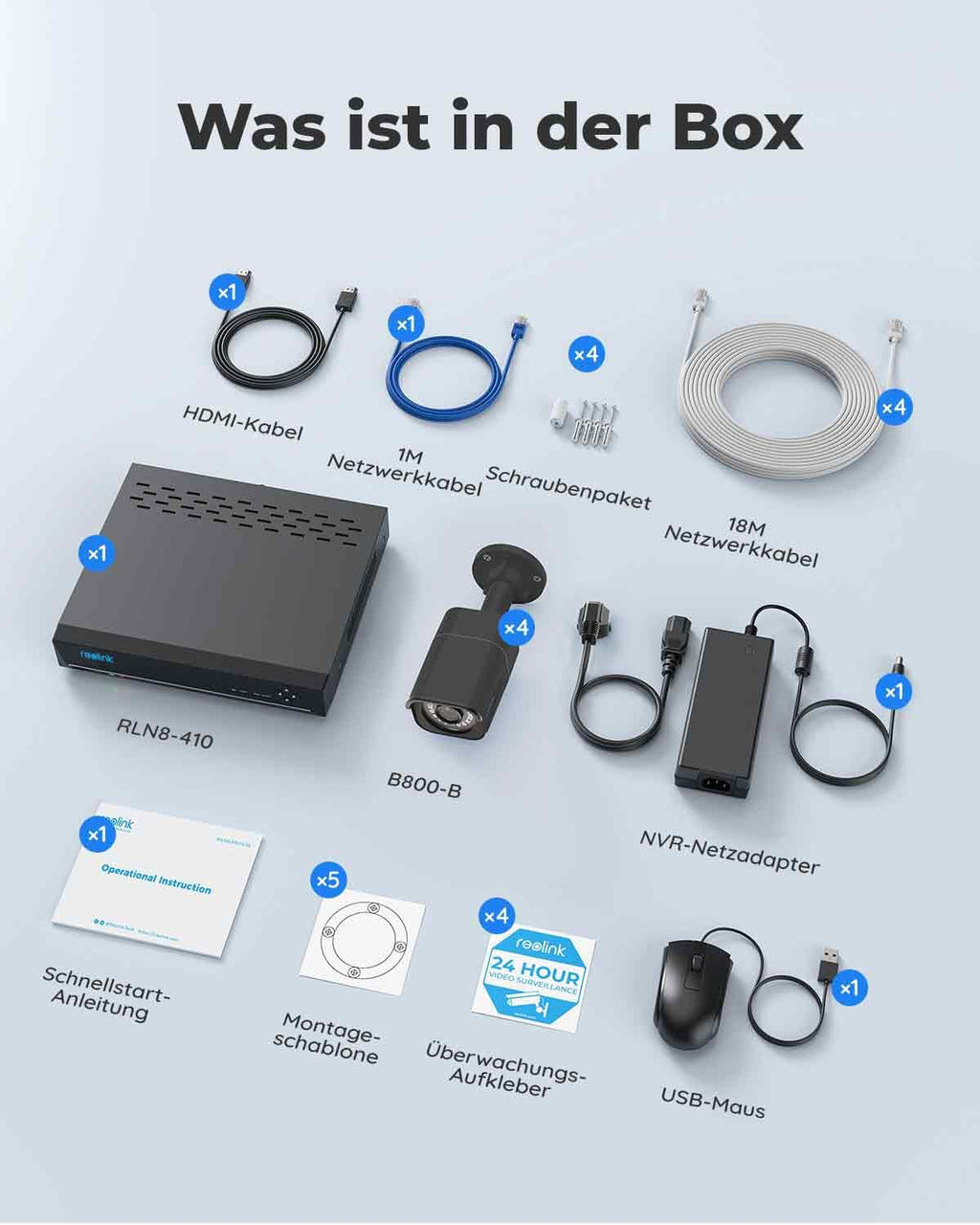 Kit Reolink 4K PoE para exteriores, NVR de 8 canales y 2 TB, 4 cámaras IP de 8 MP, detección de personas y vehículos, 24/7 para interiores/exteriores, RLK8-800B4 negro