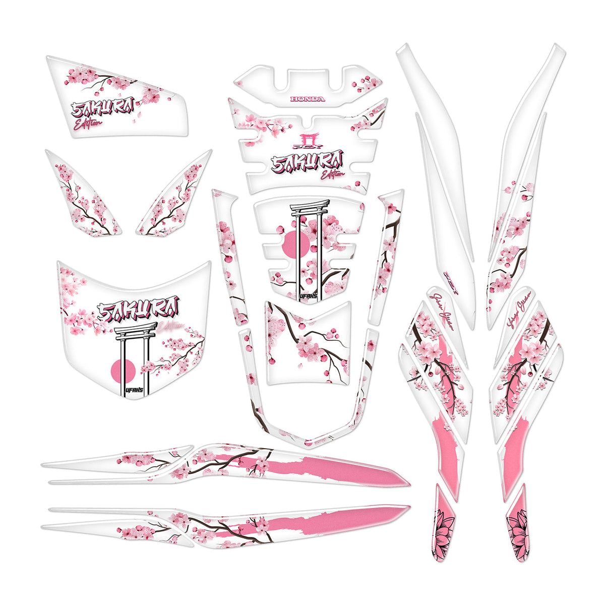 Honda PCX Sakura Edition Beyaz Zemin Tank Pad Set Set (2021-2024)