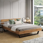skølm Alver Massivholzbett 160x200 cm – Bettgestell aus Massivholz Eiche geölt – Holzbett mit schwarzen Metallkufen – hochwertiges Bett mit 2 Streben als Bettkopf – Bettrahmen geeignet als Doppelbett