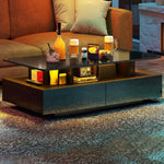 YITAHOME Couchtisch Schwarz, Wohnzimmertisch Hochglanz mit 16-Farbiger LED Beleuchtung Modern, Beistelltisch Schwarz mit Offenem Ausstellungsregal und 4 Ausziehbaren Schubladen 90x55x41,1 cm
