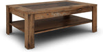 byLIVING Couchtisch Ralph/Eiche-Altholz-Optik dunkel-braun/Sofatisch mit Glaseinlage und großzügiger Schublade in braun/Beistelltisch mit viel Stauraum/B 110, H 43, T 67 cm