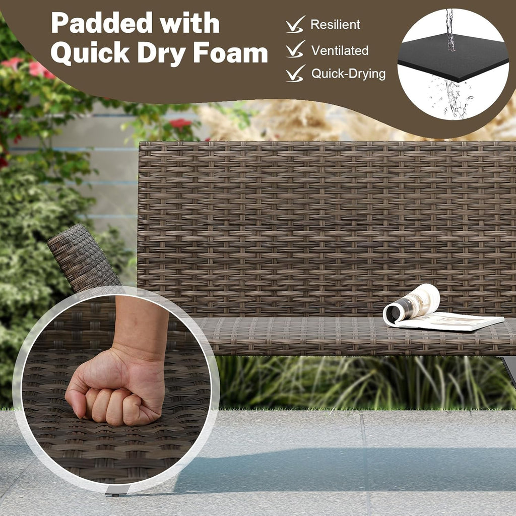 GIANTEX Sofá de jardín de ratán, banco de jardín con función de reclinado, sofá cama para exteriores con reposabrazos plegables, banco de balcón con acolchado de espuma de secado rápido, muebles de balcón, banco de tumbona para balcón