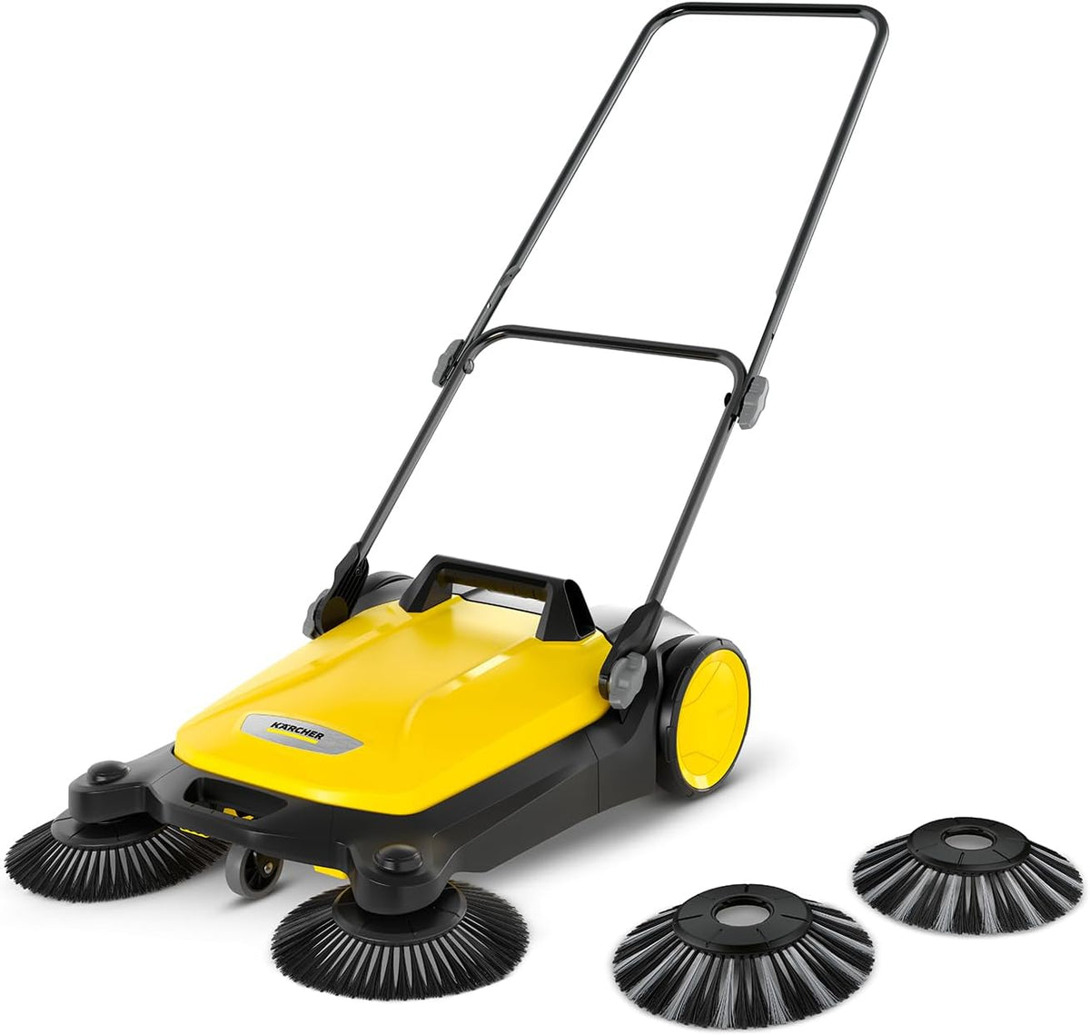 Kärcher Kehrmaschine S 4 Twin 2-in-1, gelb/schwarz | Max. Flächenleistung: 2400m²/h, 2 Seitenbesen, Kehrbehälter: 20 l, Arbeitsbreite: 680 mm