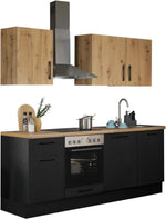 Stella Trading Turin Z Cocina compacta 220 x 211 x 60 cm, negro - Sin electrodomésticos - Cocina moderna y espaciosa en aspecto de roble Artisan con mucho espacio de almacenamiento