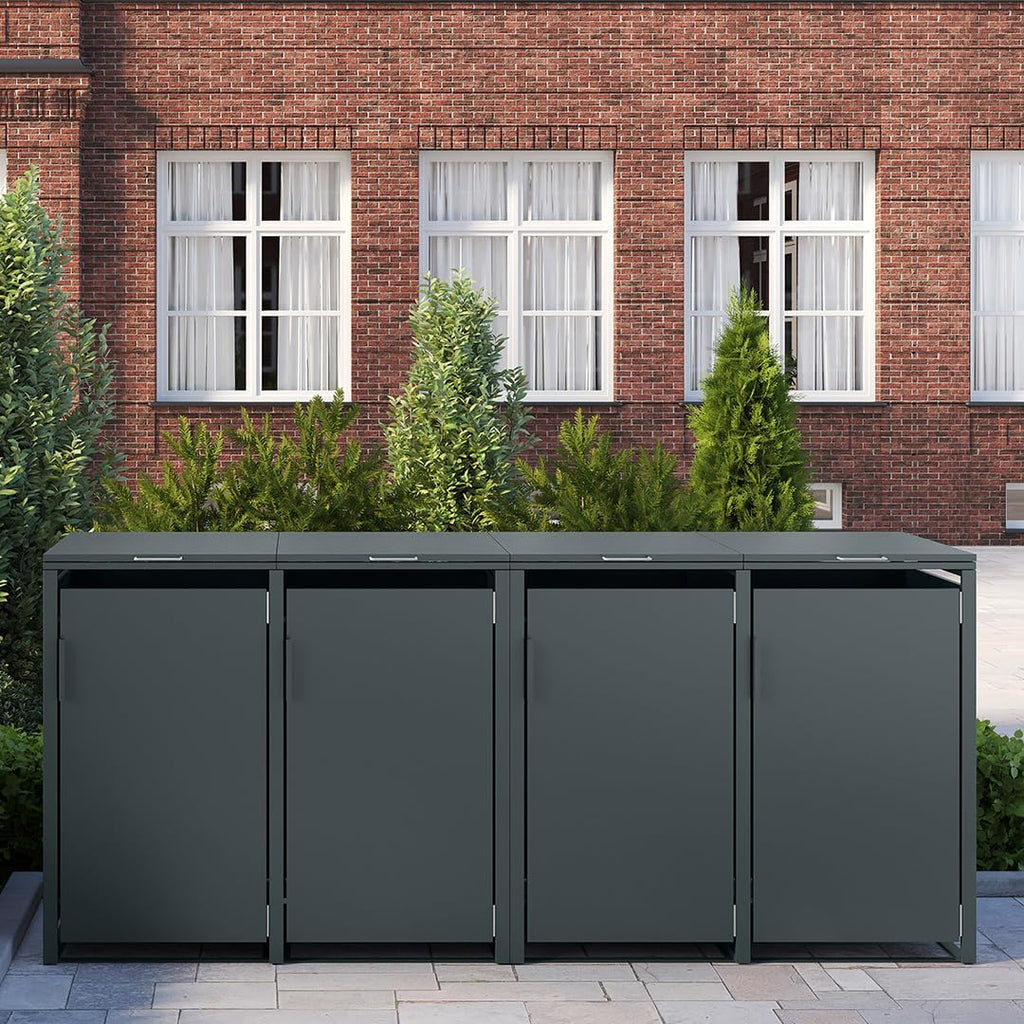 STEELSØN Thoria Mülltonnenbox 4er bis 240L – Mülltonnenverkleidung aus Stahl in Anthrazit – hochwertige Müllcontainer für 4 Tonnen – Müllbox wetterfest – UV-beständige Gerätebox/Mülltonnen Box