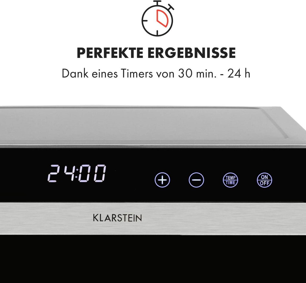 Klarstein Flavour Dry Dörrautomat Mit Edelstahl-Gehäuse, 6 Ablagegitter, LCD-Touch-Display, Timer, 360° Airflow Circulation, Digitaler Thermostat, 35-75 C°