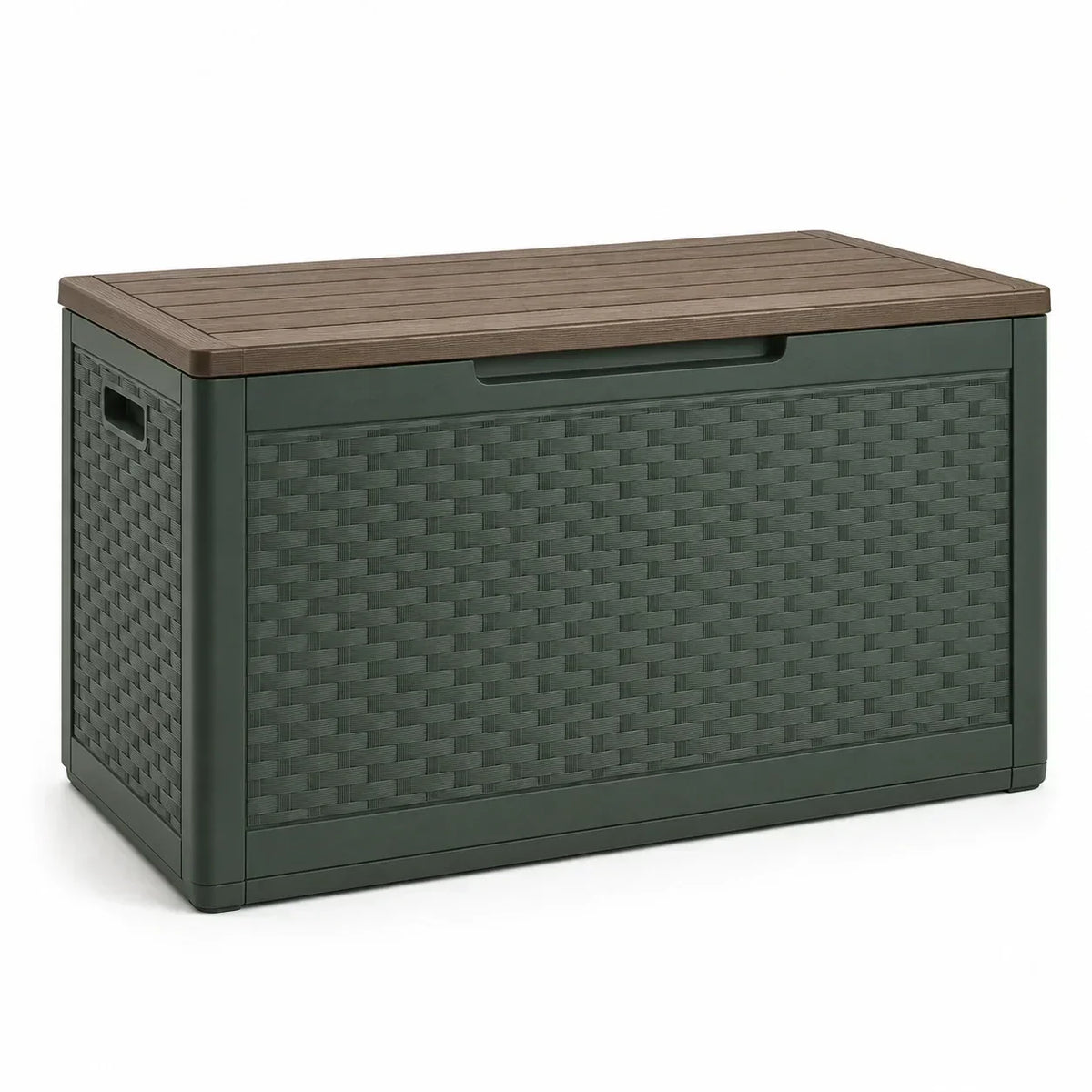 Caja de jardín de plástico efecto ratán verde marrón 117x45x56cm