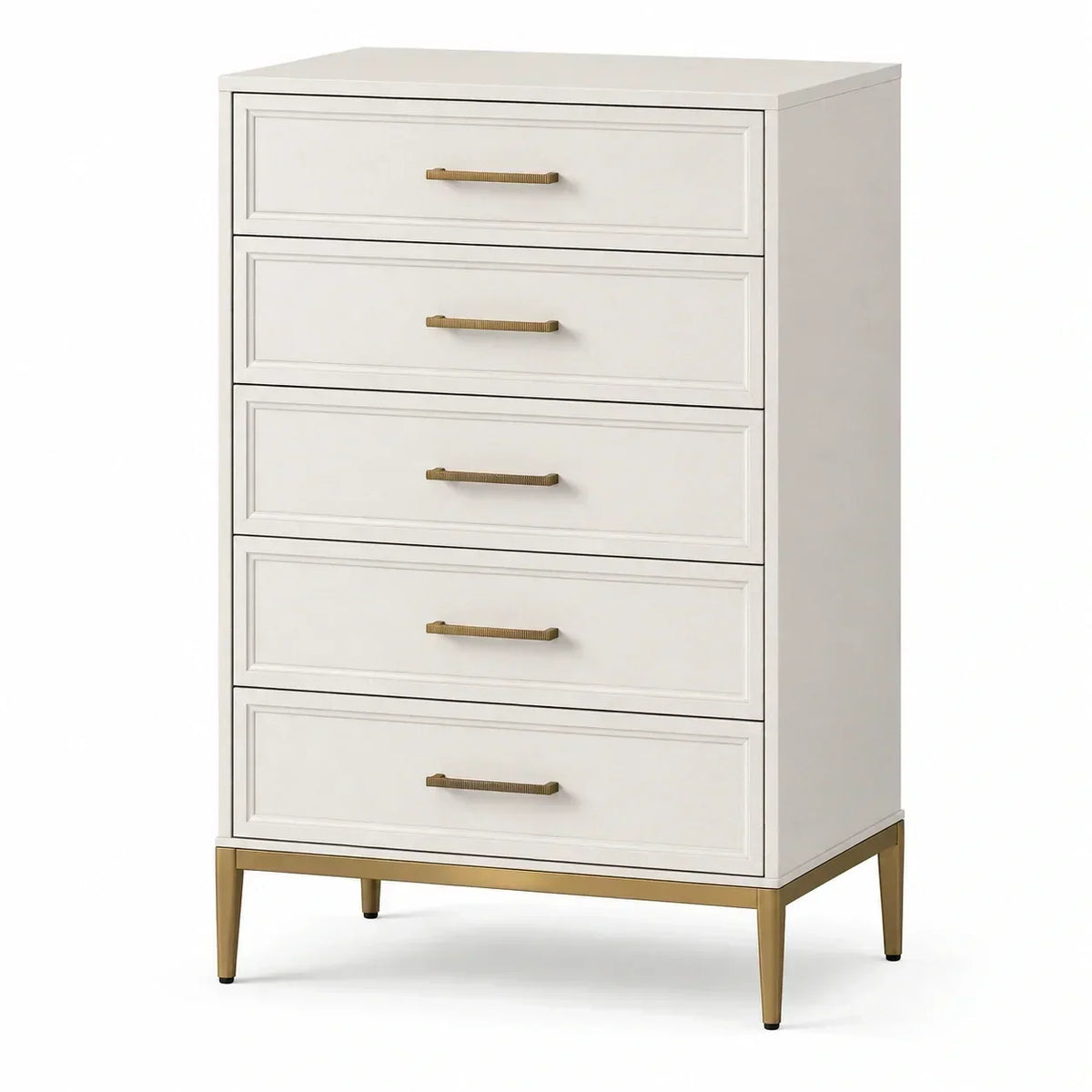 Cómoda de MDF con cinco cajones, color blanco