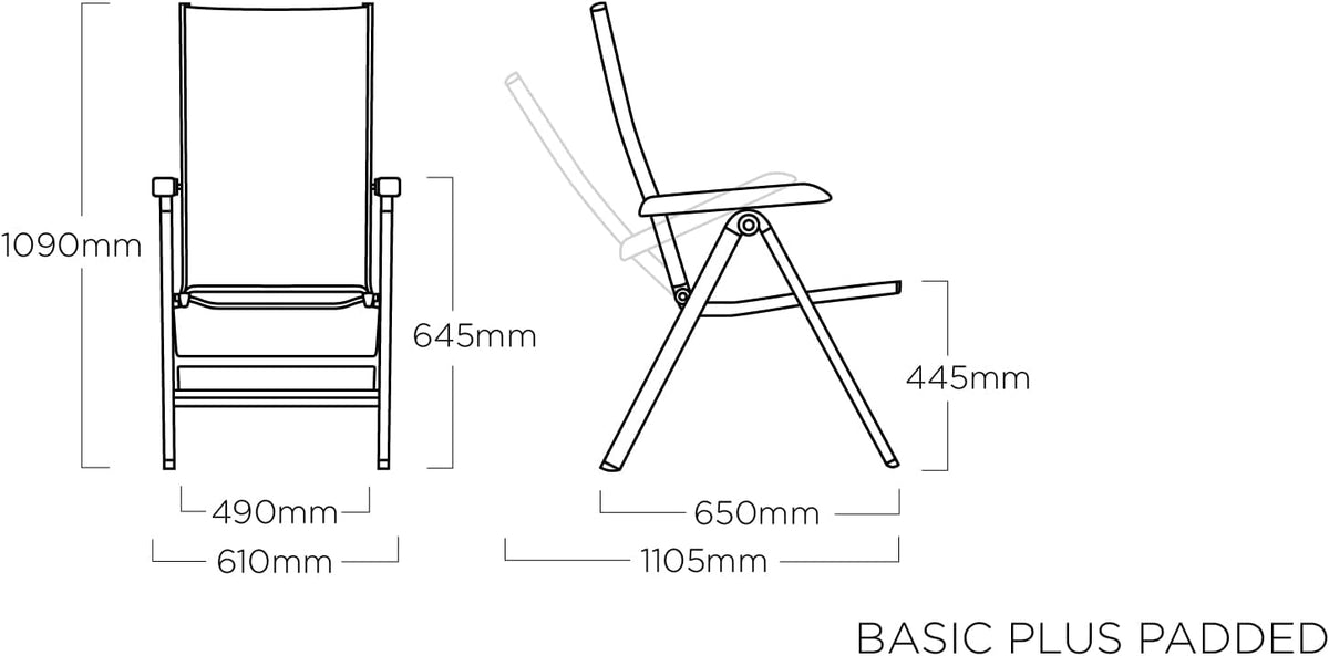 KETTLER BasicPlus Padded Klappstuhl, Silber/anthrazit, Alu/Textilene, 0301201-9000, verstellbare Rückenlehne