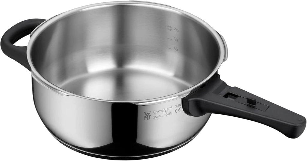 Juego de olla a presión WMF Perfect One Pot para inducción, 2 piezas, ollas a presión de 4,5 l y 3 l, señal de cocción grande, 2 niveles de cocción, mango de tapa extraíble, apto para todo tipo de cocinas, acero inoxidable