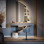 Tocador Vicco Melisa, gris, 120 cm con iluminación y taburete, altura flexible, perfectamente ajustable a las necesidades individuales