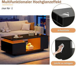 Mesa de centro de alto brillo Merax con iluminación LED y cajón – Mesa de sofá de 100x50x36 cm, mesa de salón con 4 compartimentos laterales, mesa de centro minimalista en negro