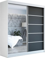 A&J MöbelLand Schwebetürenschrank GAPI Kleiderschrank 2-türig mit Spiegel, Garderobe 160 cm (Weiß/schwarz/schwarz)