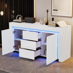 ModernLuxe LED Sideboard Hochglanz Wohnzimmer Beistellschrank 140x40x65cm,3 Schubladen & 2 Türen, Moderne Kommode mit Stauraum für Flur, Büro und Wohnzimmer, Weiß