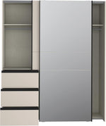 Armario moderno Forte Winn 2 de 170, armario con puertas correderas y espejo, 2 puertas, 3 cajones, madera, cachemira|beige, 170,3 cm de ancho x 200,5 cm de alto x 61,2 cm de fondo
