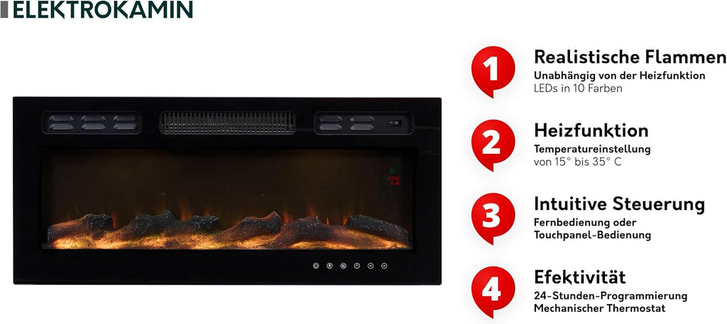 Mirjan24 TV Schrank Serkuzo EF 2D mit Elektrischem Kamin, Praktischer Fernsehschrank, TV Lowboard mit Grifflose Öffnen, Realistische LED-Flamme (Schwarz/Schwarz Hochglanz)