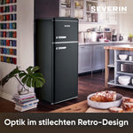 SEVERIN Retro - Frigorífico combi, compacto y eficiente, 4 estantes ajustables en altura y una gran cajonera para verduras, 206 L de capacidad útil, color crema, RKG 8933