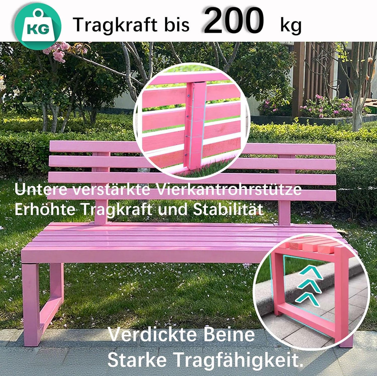 Gartenbank,Wetterfest Outdoor Bank Sitzbank,Metall Stahl Bank, Metallbank Garten,100/120/150/cm,Mit Rückenlehne,Tragkraft bis 200kg, for Terrasse Park Rasen Hof,2-4 Sitzer 150×40×85cm-Rot