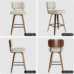 Juego de 2 taburetes de bar giratorios con respaldo, altura de asiento de 65 cm, piel sintética y madera maciza, diseño de mediados de siglo con 4 patas y reposapiés, sillas de bar para cocina y bar en gris beige