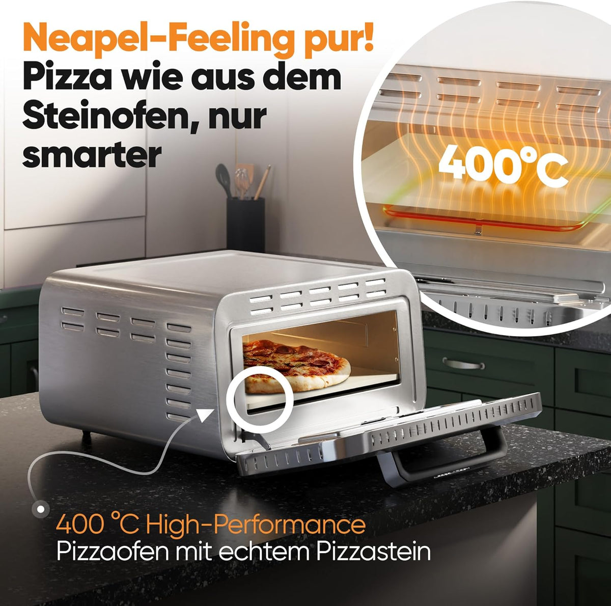 Horno para pizza eléctrico ProfiCook® | 400°C | piedra para pizza auténtica | incluye pala para pizza | ajuste variable de tiempo y temperatura | horno eléctrico para pizza | para pizza en menos de 5 min. | pizzera | PC PO 1323