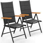LIFERUN Silla de jardín plegable con respaldo alto, juego de 2 sillas de aluminio para balcón, reposabrazos de WPC, con respaldo y asiento acolchados, ajustable en 7 posiciones, hasta 120 kg, silla de comedor para exteriores, negro, 2 unidades