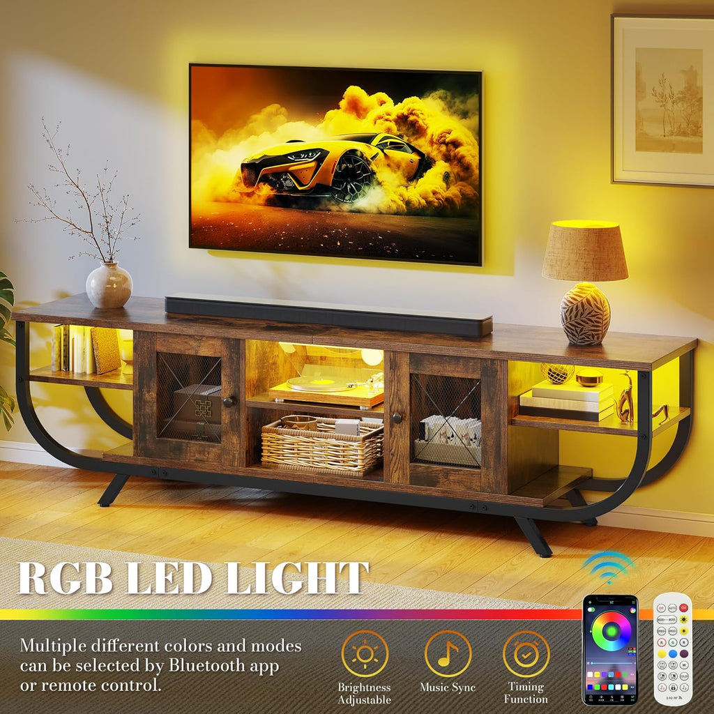 YITAHOME Industrielles TV-Schrank,160cm TV Lowboard für Fernseher bis zu 65 Zoll mit LED-Beleuchtung,Wohnzimmer Fernsehschrank TV Board mit Offenen Stauraum,Vintagebraun
